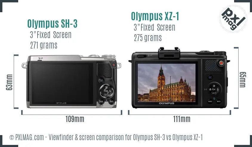 Olympus SH-3 vs Olympus XZ-1 Screen and Viewfinder comparison