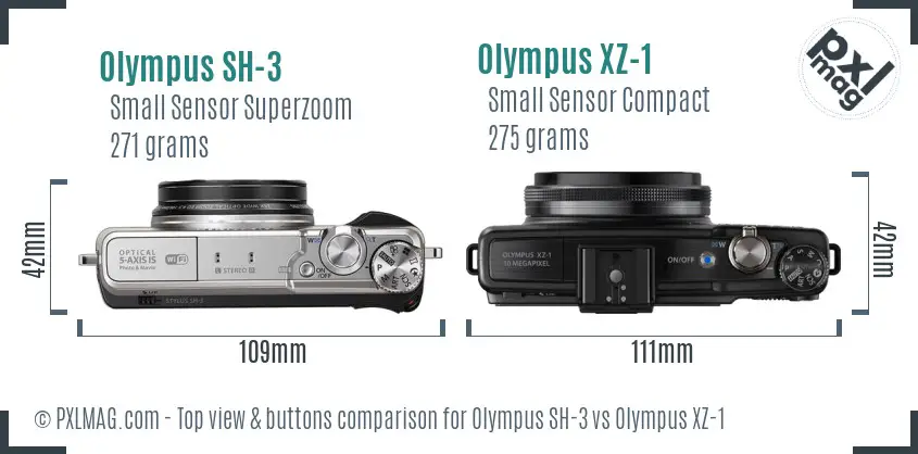 Olympus SH-3 vs Olympus XZ-1 top view buttons comparison