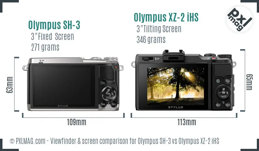 Olympus SH-3 vs Olympus XZ-2 iHS Screen and Viewfinder comparison