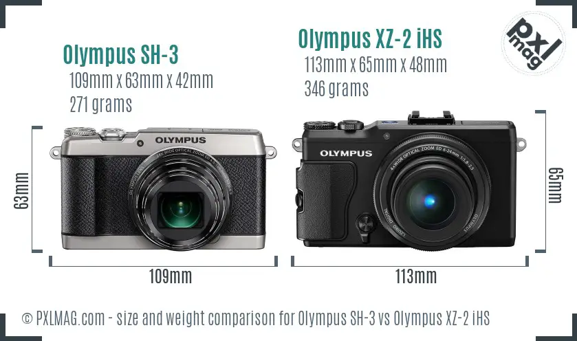 Olympus SH-3 vs Olympus XZ-2 iHS size comparison
