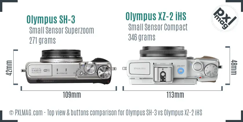 Olympus SH-3 vs Olympus XZ-2 iHS top view buttons comparison