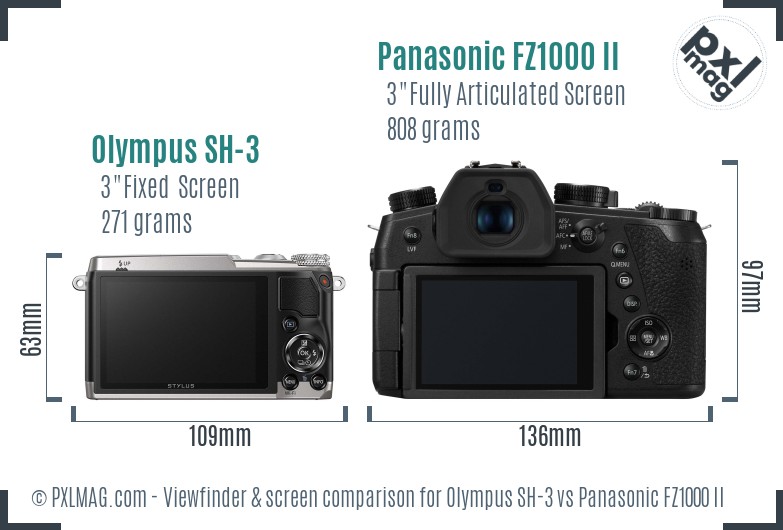 Olympus SH-3 vs Panasonic FZ1000 II Screen and Viewfinder comparison