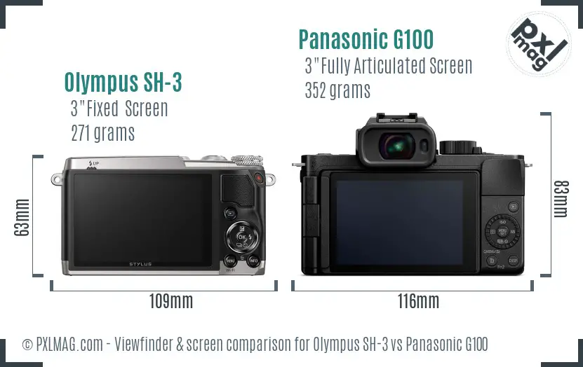 Olympus SH-3 vs Panasonic G100 Screen and Viewfinder comparison