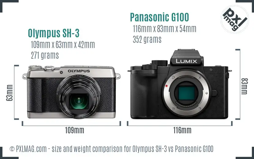 Olympus SH-3 vs Panasonic G100 size comparison