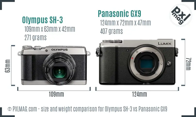 Olympus SH-3 vs Panasonic GX9 size comparison