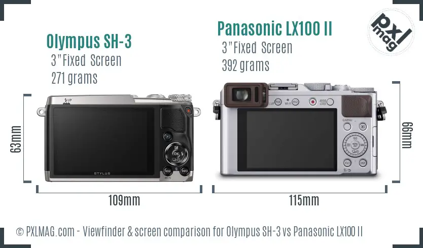 Olympus SH-3 vs Panasonic LX100 II Screen and Viewfinder comparison