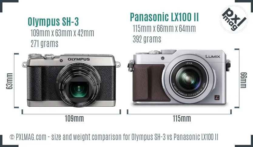 Olympus SH-3 vs Panasonic LX100 II size comparison