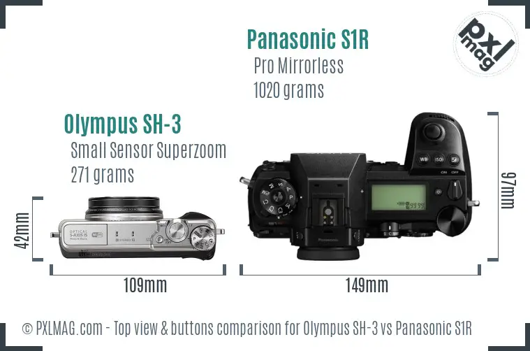 Olympus SH-3 vs Panasonic S1R top view buttons comparison