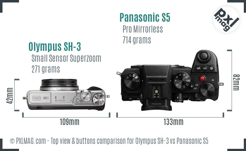 Olympus SH-3 vs Panasonic S5 top view buttons comparison