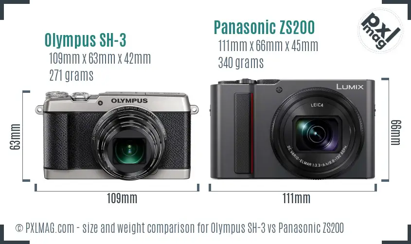 Olympus SH-3 vs Panasonic ZS200 size comparison
