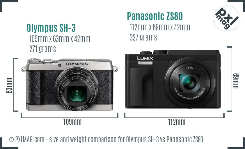 Olympus SH-3 vs Panasonic ZS80 size comparison