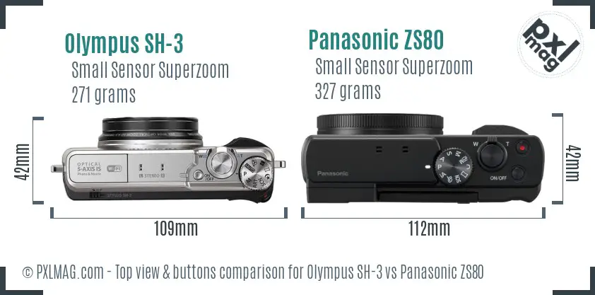 Olympus SH-3 vs Panasonic ZS80 top view buttons comparison