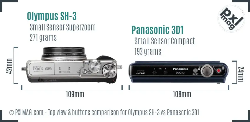 Olympus SH-3 vs Panasonic 3D1 top view buttons comparison