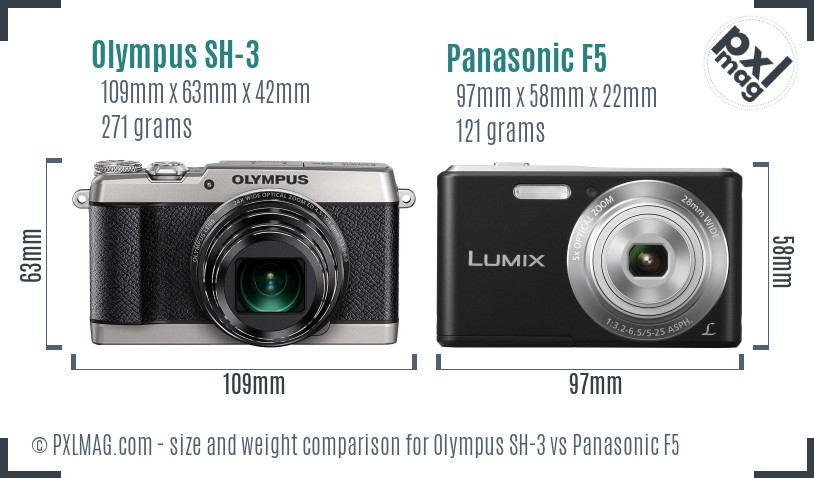 Olympus SH-3 vs Panasonic F5 size comparison