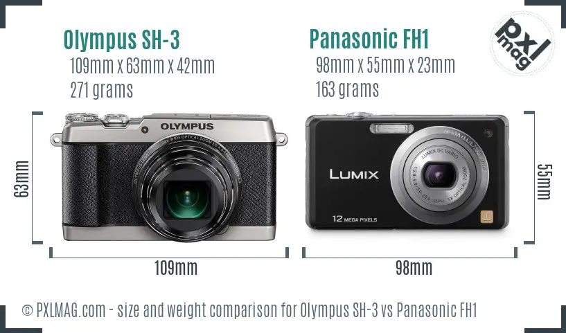 Olympus SH-3 vs Panasonic FH1 size comparison