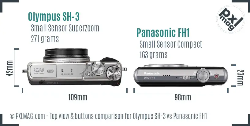 Olympus SH-3 vs Panasonic FH1 top view buttons comparison