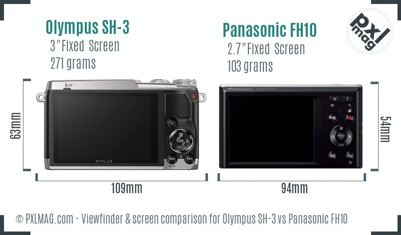 Olympus SH-3 vs Panasonic FH10 Screen and Viewfinder comparison