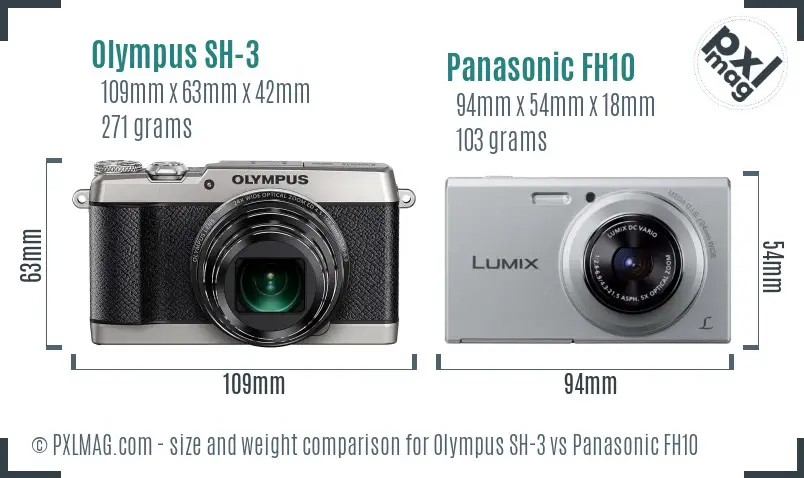 Olympus SH-3 vs Panasonic FH10 size comparison