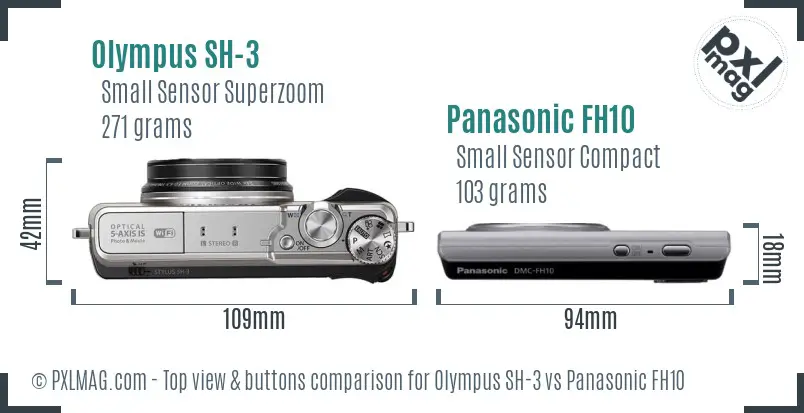 Olympus SH-3 vs Panasonic FH10 top view buttons comparison