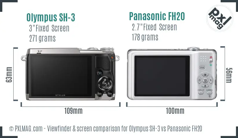 Olympus SH-3 vs Panasonic FH20 Screen and Viewfinder comparison