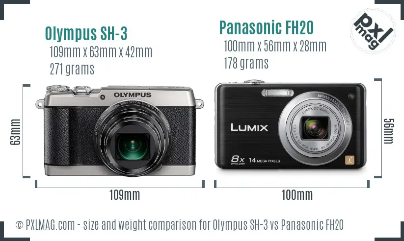 Olympus SH-3 vs Panasonic FH20 size comparison