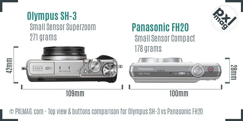 Olympus SH-3 vs Panasonic FH20 top view buttons comparison