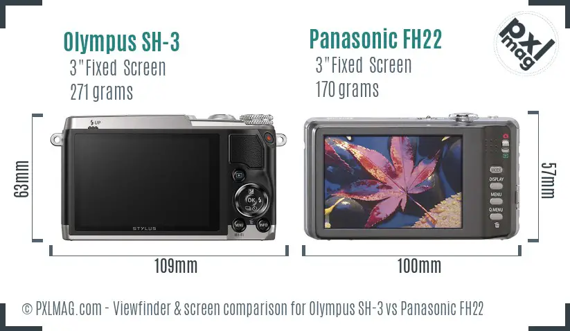 Olympus SH-3 vs Panasonic FH22 Screen and Viewfinder comparison