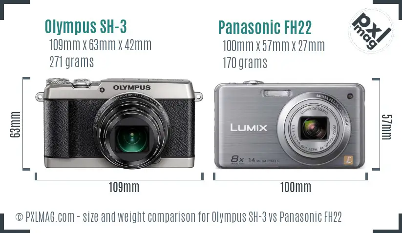 Olympus SH-3 vs Panasonic FH22 size comparison