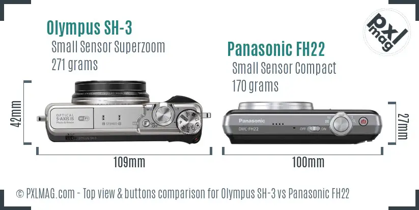 Olympus SH-3 vs Panasonic FH22 top view buttons comparison