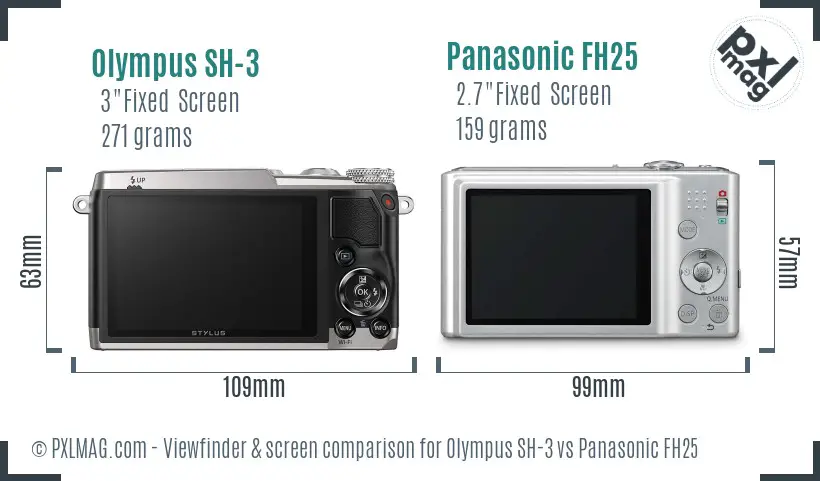 Olympus SH-3 vs Panasonic FH25 Screen and Viewfinder comparison