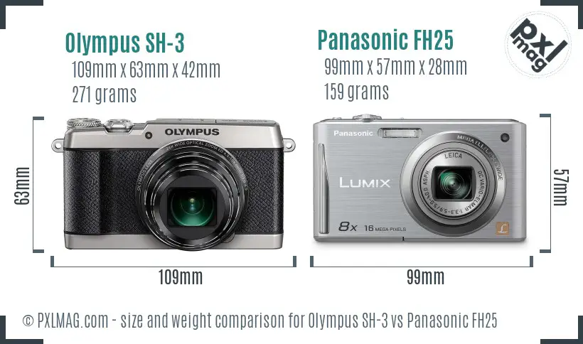 Olympus SH-3 vs Panasonic FH25 size comparison