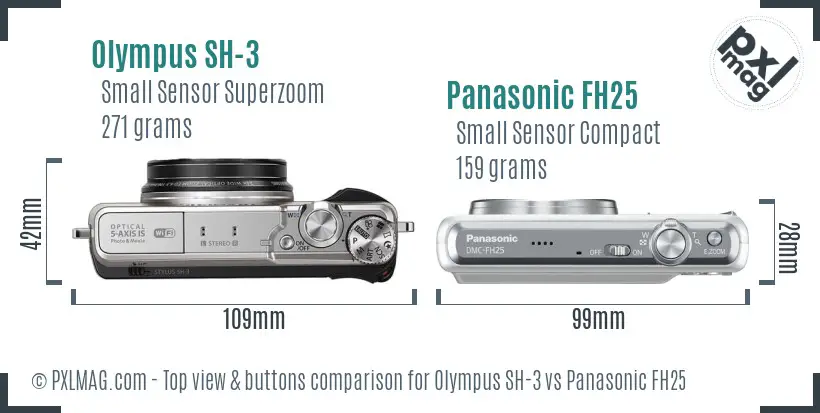 Olympus SH-3 vs Panasonic FH25 top view buttons comparison