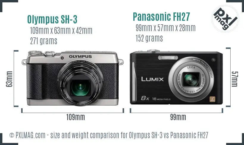 Olympus SH-3 vs Panasonic FH27 size comparison