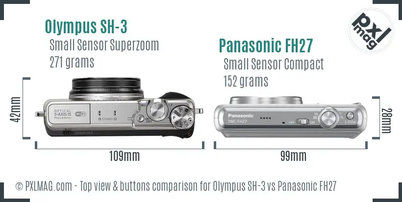 Olympus SH-3 vs Panasonic FH27 top view buttons comparison