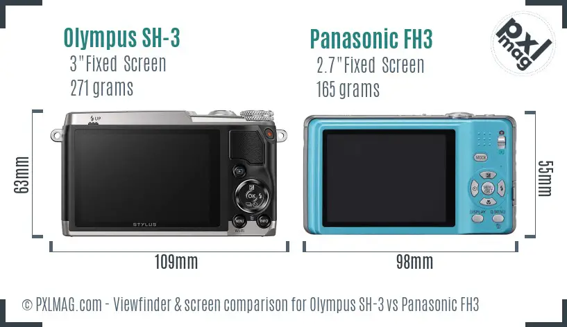 Olympus SH-3 vs Panasonic FH3 Screen and Viewfinder comparison
