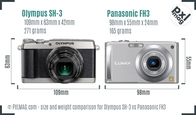 Olympus SH-3 vs Panasonic FH3 size comparison