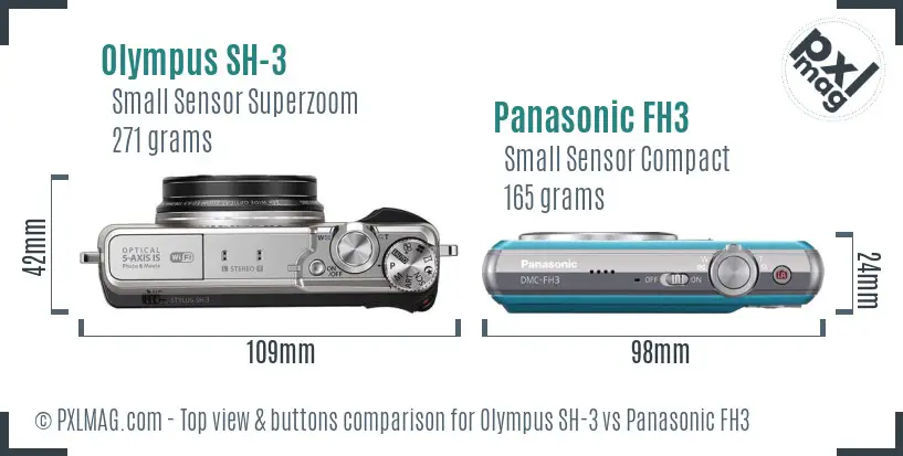 Olympus SH-3 vs Panasonic FH3 top view buttons comparison