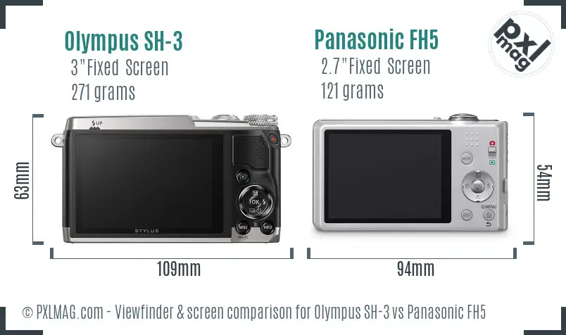 Olympus SH-3 vs Panasonic FH5 Screen and Viewfinder comparison