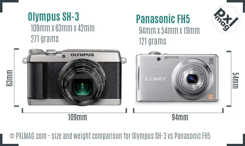Olympus SH-3 vs Panasonic FH5 size comparison