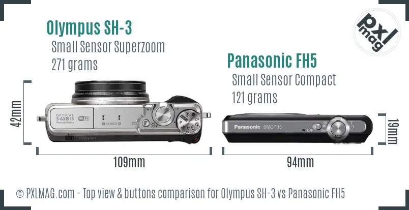 Olympus SH-3 vs Panasonic FH5 top view buttons comparison