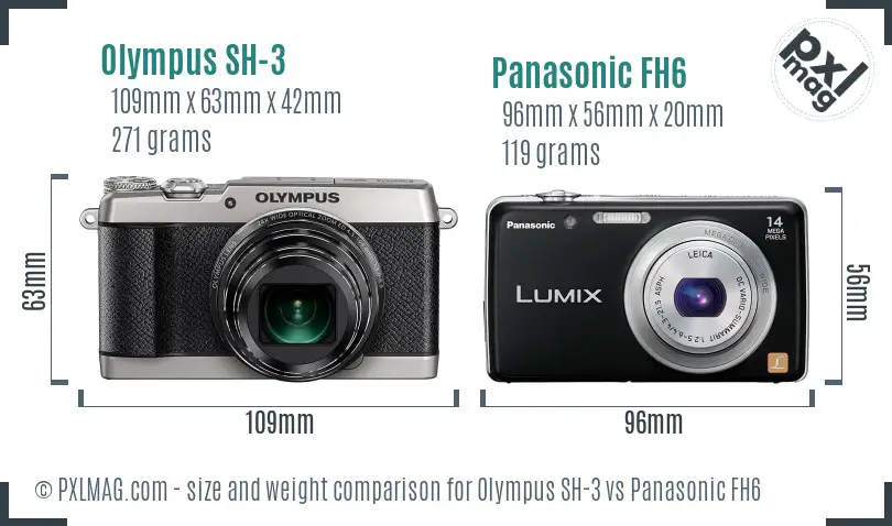 Olympus SH-3 vs Panasonic FH6 size comparison
