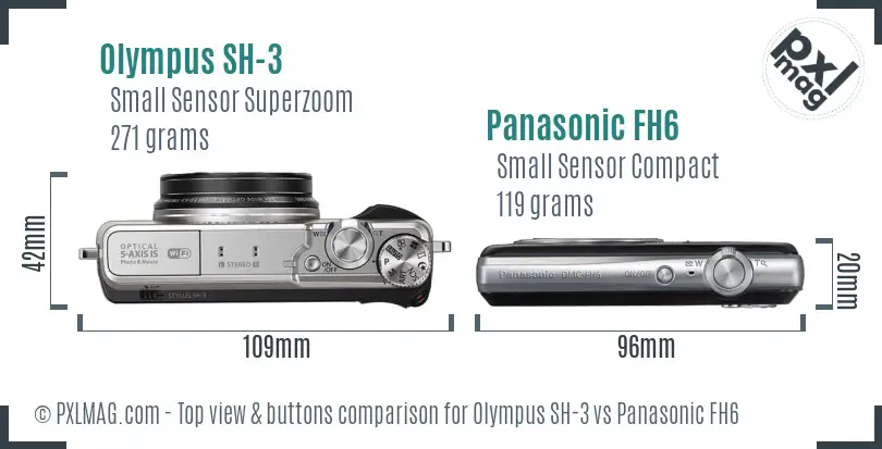 Olympus SH-3 vs Panasonic FH6 top view buttons comparison