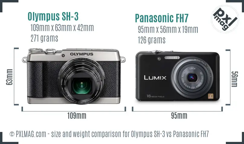Olympus SH-3 vs Panasonic FH7 size comparison