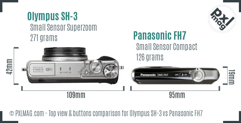 Olympus SH-3 vs Panasonic FH7 top view buttons comparison
