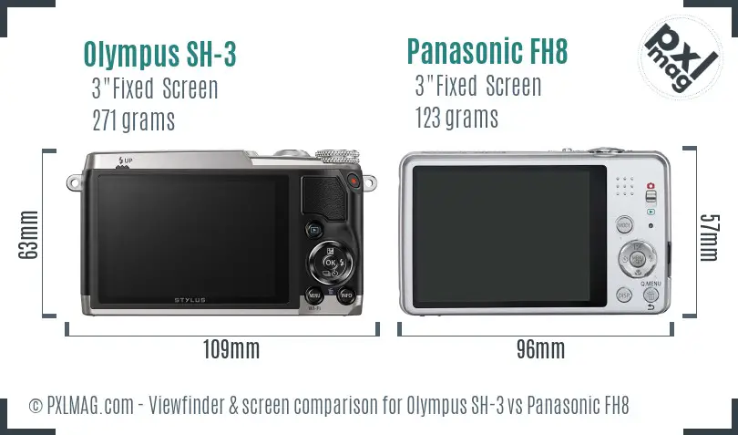 Olympus SH-3 vs Panasonic FH8 Screen and Viewfinder comparison