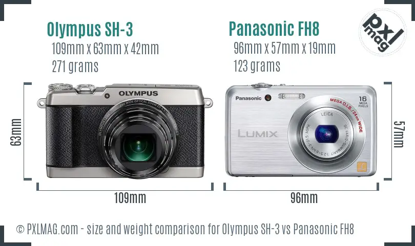 Olympus SH-3 vs Panasonic FH8 size comparison