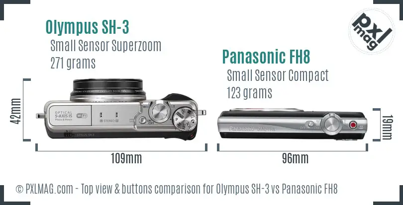 Olympus SH-3 vs Panasonic FH8 top view buttons comparison
