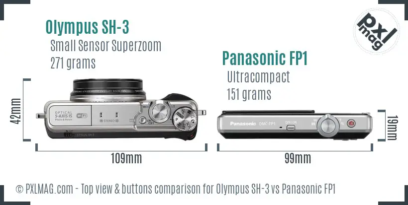 Olympus SH-3 vs Panasonic FP1 top view buttons comparison