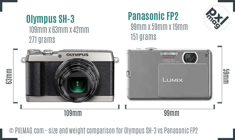 Olympus SH-3 vs Panasonic FP2 size comparison