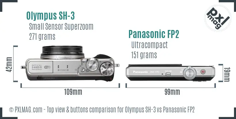 Olympus SH-3 vs Panasonic FP2 top view buttons comparison